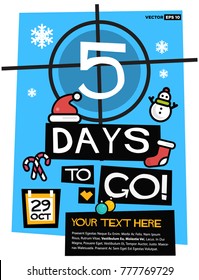5 Days To Go Until Christmas (Flat Style Vector Illustration Countdown Poster Design)