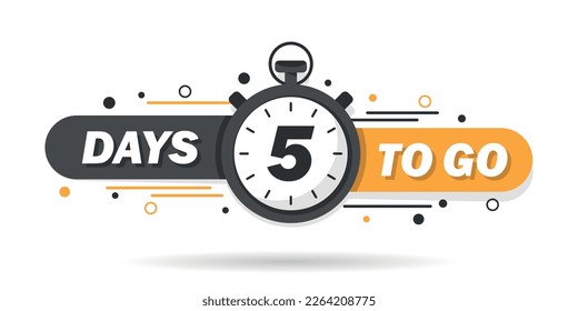 icono de 5 días a la izquierda en estilo plano. Ofrecer ilustración vectorial de número de cuenta regresiva en el fondo aislado. Concepto de negocio de temporizador de promoción de ventas.