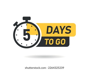 5 days left icon in flat style. Offer countdown date number vector illustration on isolated background. Sale promotion timer sign business concept.