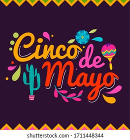 5 De mayo poster with flowers, maracas and cactus - Vector