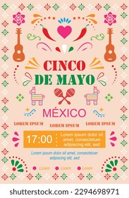 5 de mayo poster, mexican celebration, with significant ornaments from mexico