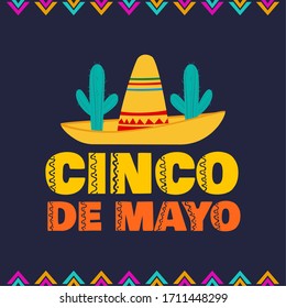 5 De mayo poster with a traditional mexican hat and cactus - Vector