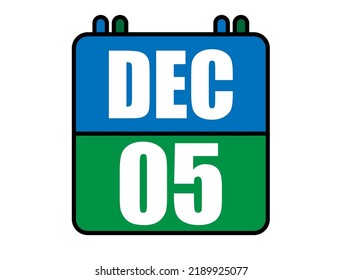 5 December calendar. Blue and green calendar page for December days. Vector isolated on white background.
