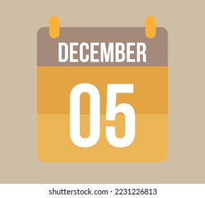 5 december calendar date. Calendar icon for december in orange. Vector for holidays, anniversaries and celebrations