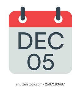5 December Calendar Icon, Isolated Vector Calendar Icon.