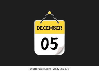 5 December calendar icon text page monthly web design on yellow, red, black, and white background vector, icon, or illustration with the month of December 5