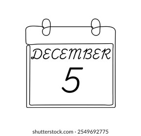 5 December calendar icon text page monthly web design on black and white background vector, icon, or illustration with the month of December 5