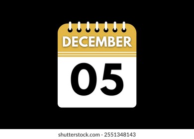 5 December calendar icon text page monthly web design on golden, black, and white background vector, icon, or illustration with the month of December 5