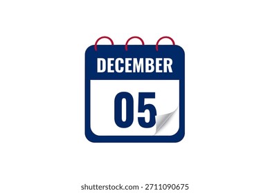 Diseño web mensual de la página de texto del icono del calendario del 5 de diciembre en el Vector, el icono o la ilustración del fondo blanco, rojo y azul con el mes del 5 de diciembre