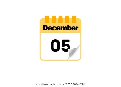 5 Dezember Kalender Symbol Textseite monatliches Web-Design auf weißem, schwarz-gelbem Hintergrund Vektor, Symbol oder Illustration mit dem Monat Dezember 5