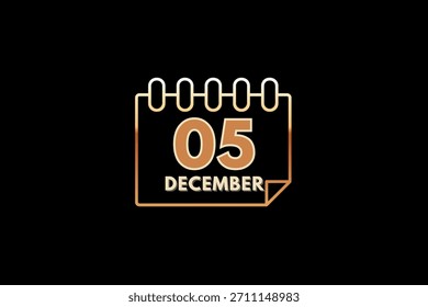 Diseño web mensual de la página de texto del icono del calendario del 5 de diciembre en el Vector, el icono o la ilustración del fondo del oro, negro y marrón con el mes del 5 de diciembre