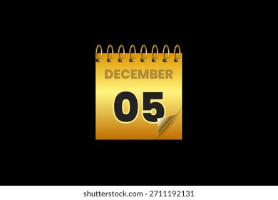 5 December calendar icon text page monthly web design on black and golden background vector, icon, or illustration with the month of December 5