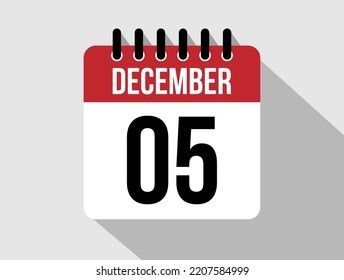 5 December calendar vector icon. Red december date for the days of the month