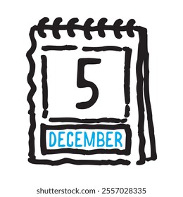 5 December date calendar - A simple yet elegant line art illustration of a date calendar captures the essence of organization and timekeeping. The clean lines and minimalistic design 