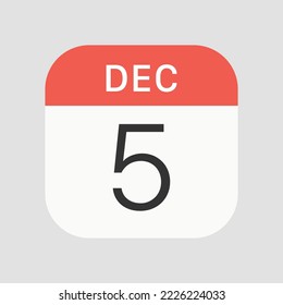 5 December icon isolated on background. Calendar symbol modern, simple, vector, icon for website design, mobile app, ui. Vector Illustration