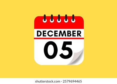 5 December month single day vector, illustration, calendar with red, black, white and yellow color background calendar December 5