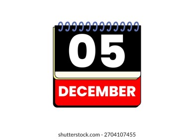 5 dezembro mês vetor dia único, ilustração, calendário com vermelho, preto, amarelo e branco ícone de calendário de fundo de cor de 5 de dezembro