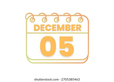 5 December month single day vector, illustration, calendar with orange, yellow, brown and white color background calendar icon of December 5