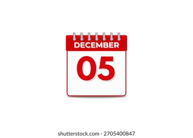 5 Dezember Monat einzelner Tag Vektor, Illustration, Kalender mit schwarz-weißer Farbe Hintergrund Kalender Symbol Dezember 5
