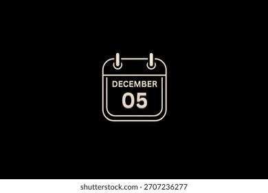 5 December month single day vector, illustration, calendar with golden and white color background frame calendar icon of December 5