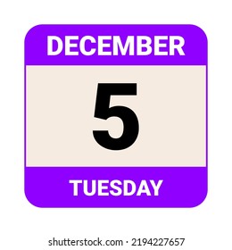 5 December, Tuesday. Date template. Useful design for calendar or event promotion. Vector illustration EPS 10 File.  