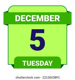 5 de diciembre, martes. Plantilla de fecha. Diseño útil para la promoción de calendarios o eventos. Ilustración vectorial Archivo EPS 10. Aislado sobre fondo blanco.