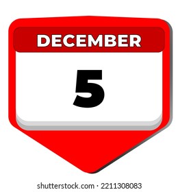 5 December vector icon calendar day. 5 date of December. Fifth day of December. 5th date number. 5 day calendar. Five date. World soil, International volunteer. Vector illustration
