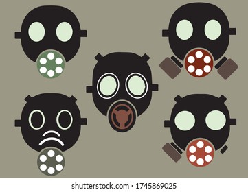 5 diseño de gartoon de máscara de gas.Foto vectorial