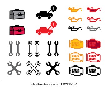 5 Different Auto Repair Icons in Various Colors.