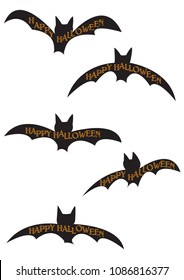 5 different halloween bat silhouettes isolated on a white background
