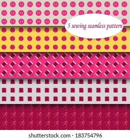 5 different vector sewing seamless patterns.