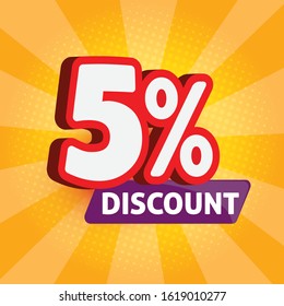 5% discount 3d text with gorgeous colorful background.