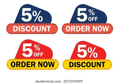5% discount 5% off order now badge vector icon