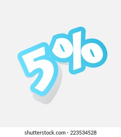 5% Discount price tag five percent blue stickers with shadow 3d label. vector illustration