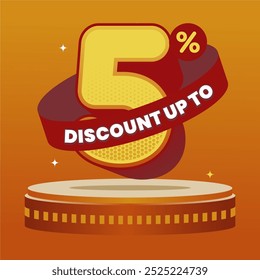 5% discount promotion banner with a red ribbon and podium design, set against a vibrant orange background to attract attention.
