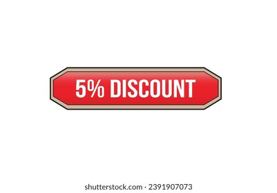 5% discount red ribbon label banner. Open available now sign or 5% discount tag.