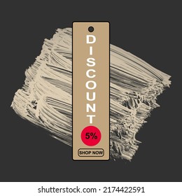 5% discount sale holographic sign on brown brush stroke art acrylic paint on black background illustration