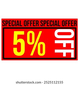 5% discount tag,red and yellow rectangular shape, perfect for commerce, marketing promotions and retail sales