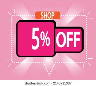 5% discount. vector illustration in pink for stores, shopping and promotion. banner for special offer
