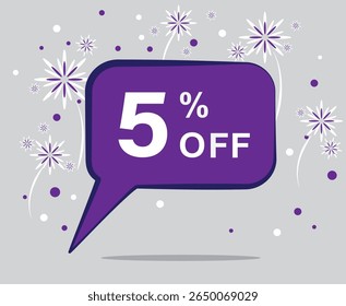 Desconto de 5%. Desconto para suas vendas. Cores roxa e branca. .eps