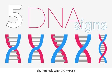 5 DNA flat signs in pink and blue colors