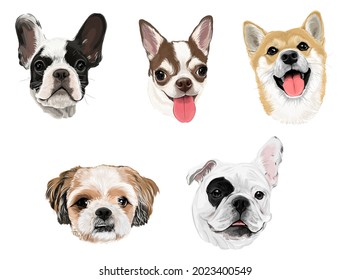 5 perros cabeza vectorial arte de adorable cachorro