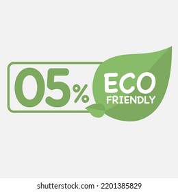5% Eco friendly green leaf label sticker. Eco friendly stamp icons Vector illustration with Green organic plant leaf. 2d vector illustration