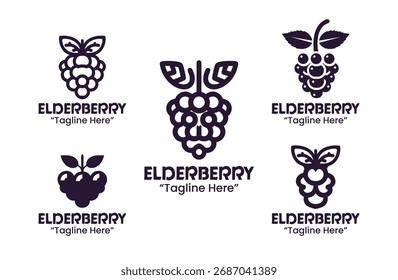 5 Elderberry Logo Set Berry Fruit Branding Logo Collection