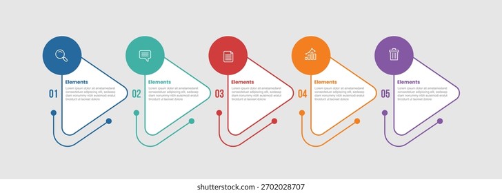 5 elements infographic comparison diagram with triangle shape with circle badge on top with 5 step for slide presentation vector