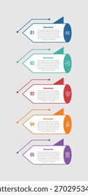 Diagrama comparativo de infografía de 5 Elementos con forma de cohete 3D Lista de Verticales apiladas con 5 pasos para el Vector de presentación de diapositivas
