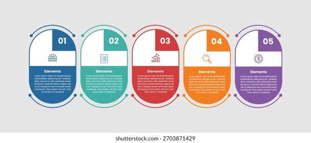 Diagrama comparativo de infografía de 5 Elementos con cápsula redonda de pie con variaciones del modelo con 5 pasos para el Vector de presentación de diapositivas