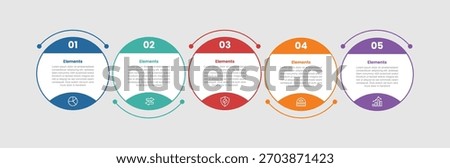5 elements infographic comparison diagram with big circle with top and bottom badge and up and down dot line connector with 5 step for slide presentation vector