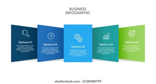 5 Elementos Plantilla de diseño infográfico. Presentación, Informe, Anuncio, Cartel, Estrategia y Plan. Ilustración vectorial.