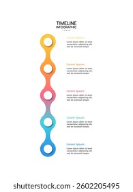 5 Elements placed in vertical row. Concept of 5 successive steps of project development process. Flat infographic design template. Simple vector illustration for business analytics.